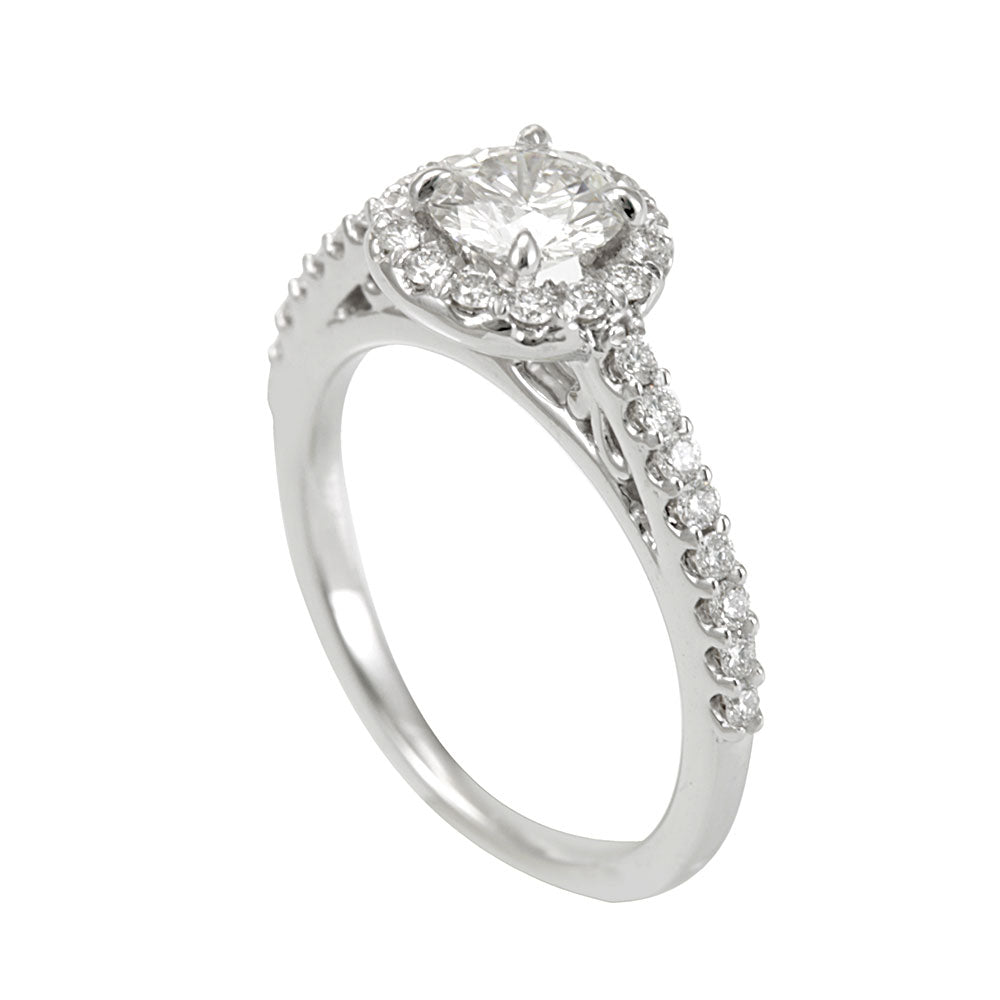 14K White Gold Halo Engagement Ring with Round Diamonds, Diamond Proposal Ring