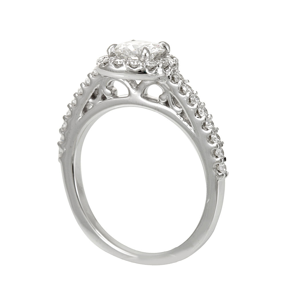 14K White Gold Halo Engagement Ring with Round Diamonds, Diamond Proposal Ring