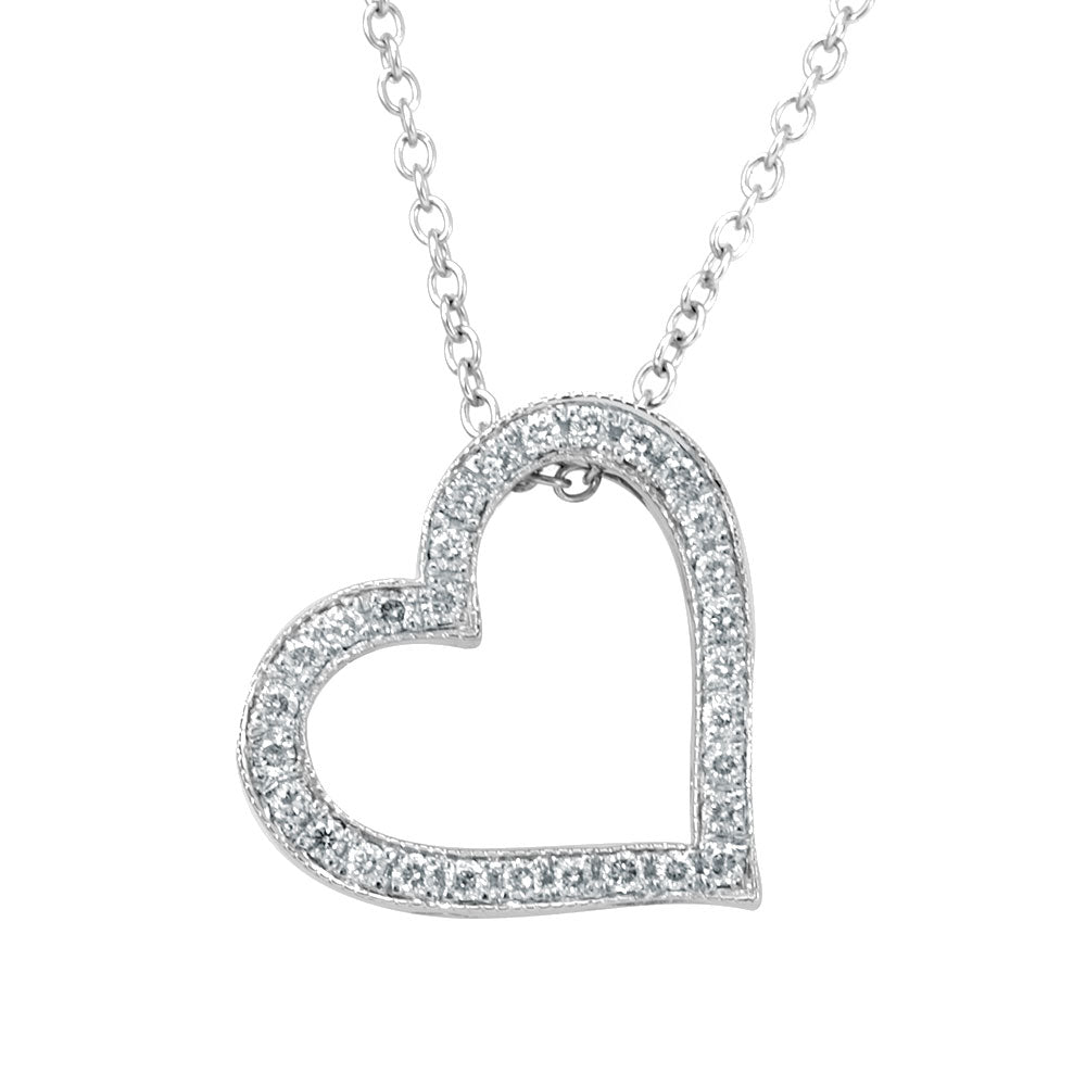 Heart Diamond Pendant with heart and star cut out designs, 14K White Gold Ladies Pendant, Love Pendant,Ladies Fine Jewelry