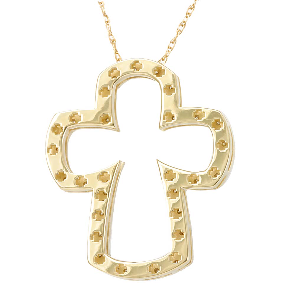 Cut out Cross Diamond Pendant in 14K Yellow Gold, 14K Yellow Cross Pendant, Diamond Cross Pendant