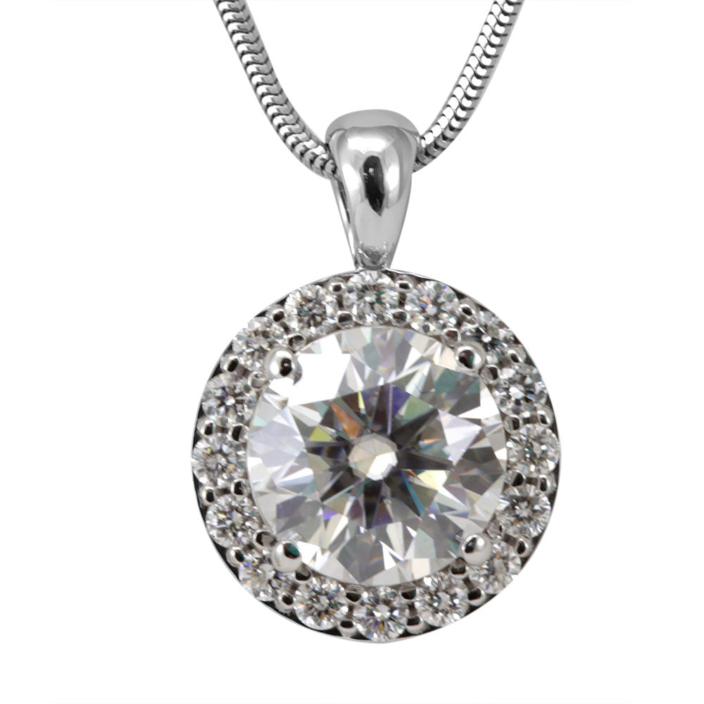 Halo Diamond Pendant in 14K White Gold with CZ Center