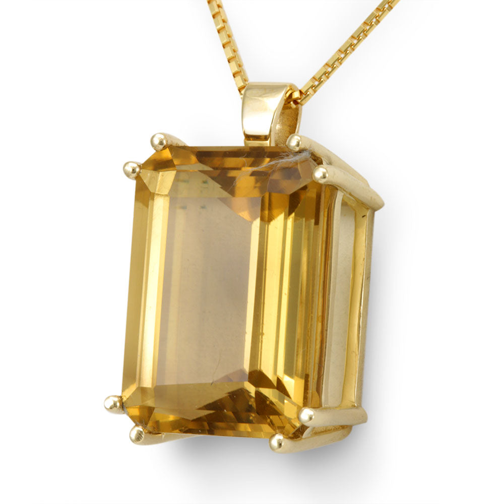 Smokey Quartz Emerald Cut Pendant in 14K Yellow Gold, Colored Stone Pendant